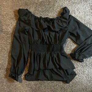 Elegant Black Ruffled Women's Top